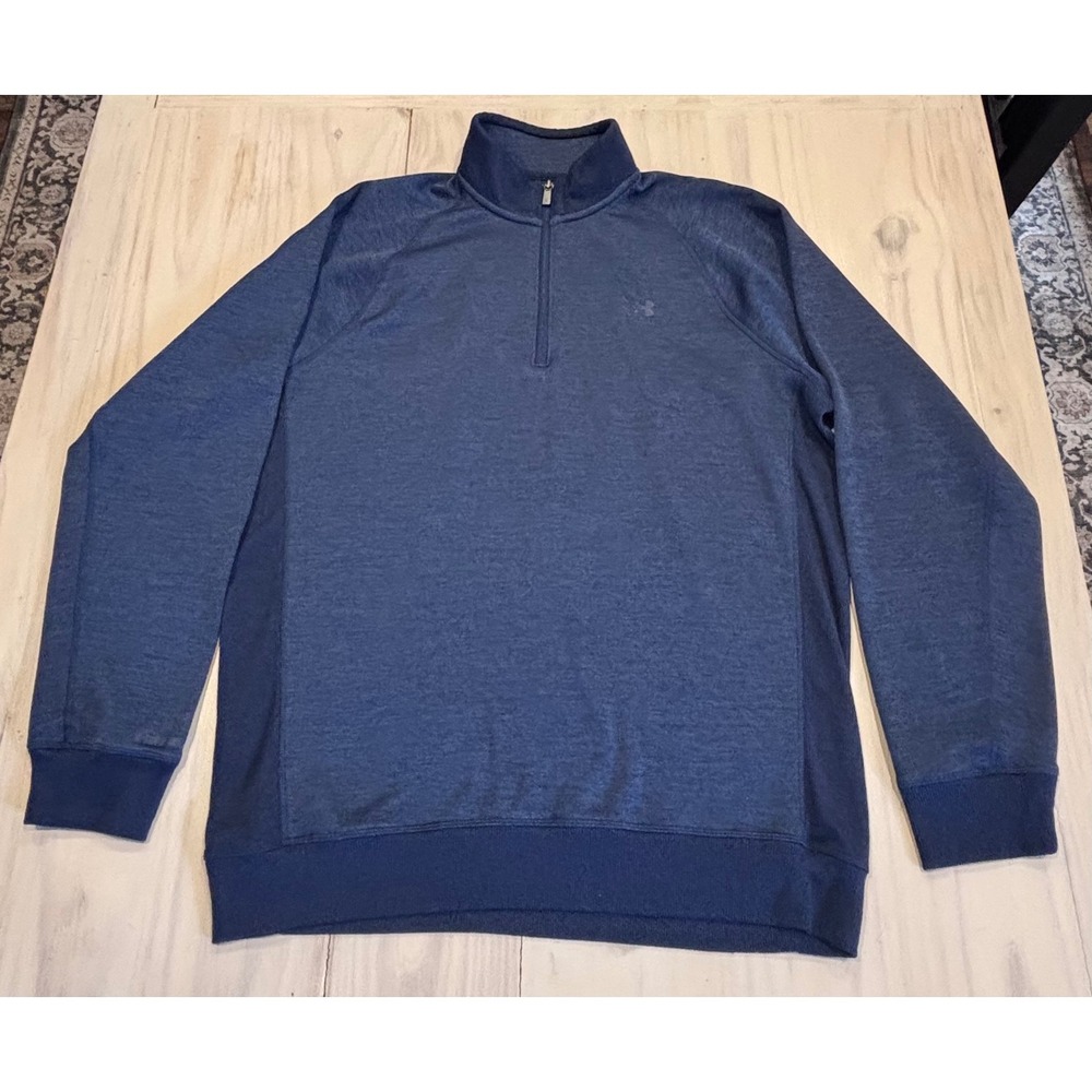 Under Armour ColdGear Mens XL Navy Blue Heathered‎ 1/4 Zip Fleece Pullover Loose